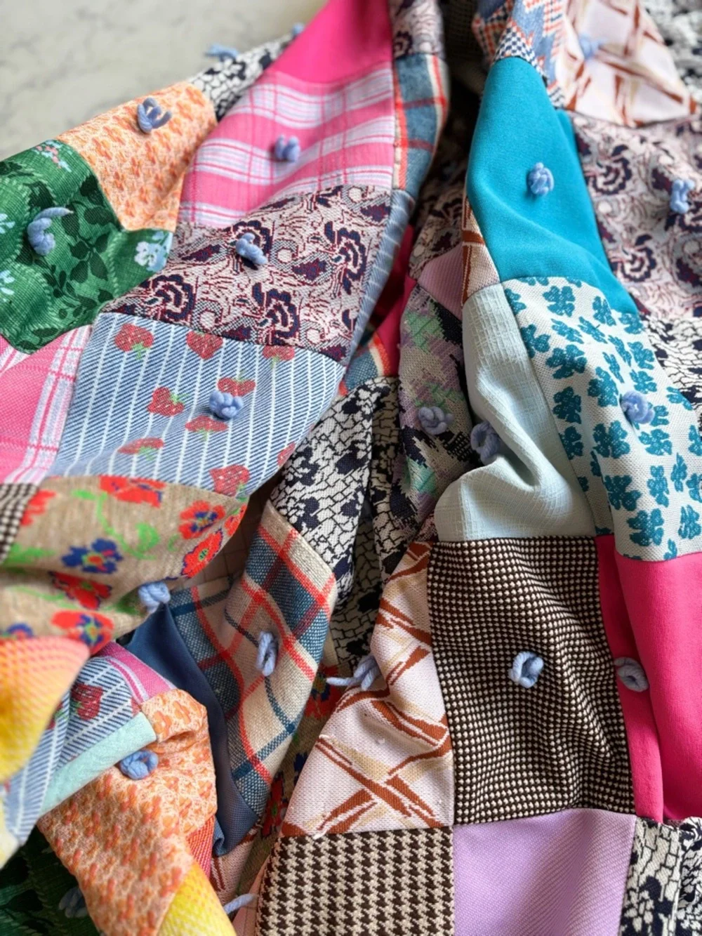 Vintage Colorful Handmade Patchwork Quilt - Multicolor